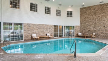 Indoor pool, open 9:00 AM to 9:00 PM, sun loungers