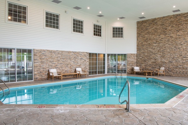 Indoor pool, open 9:00 AM to 9:00 PM, sun loungers