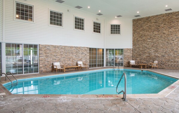 Indoor pool, open 9:00 AM to 9:00 PM, sun loungers