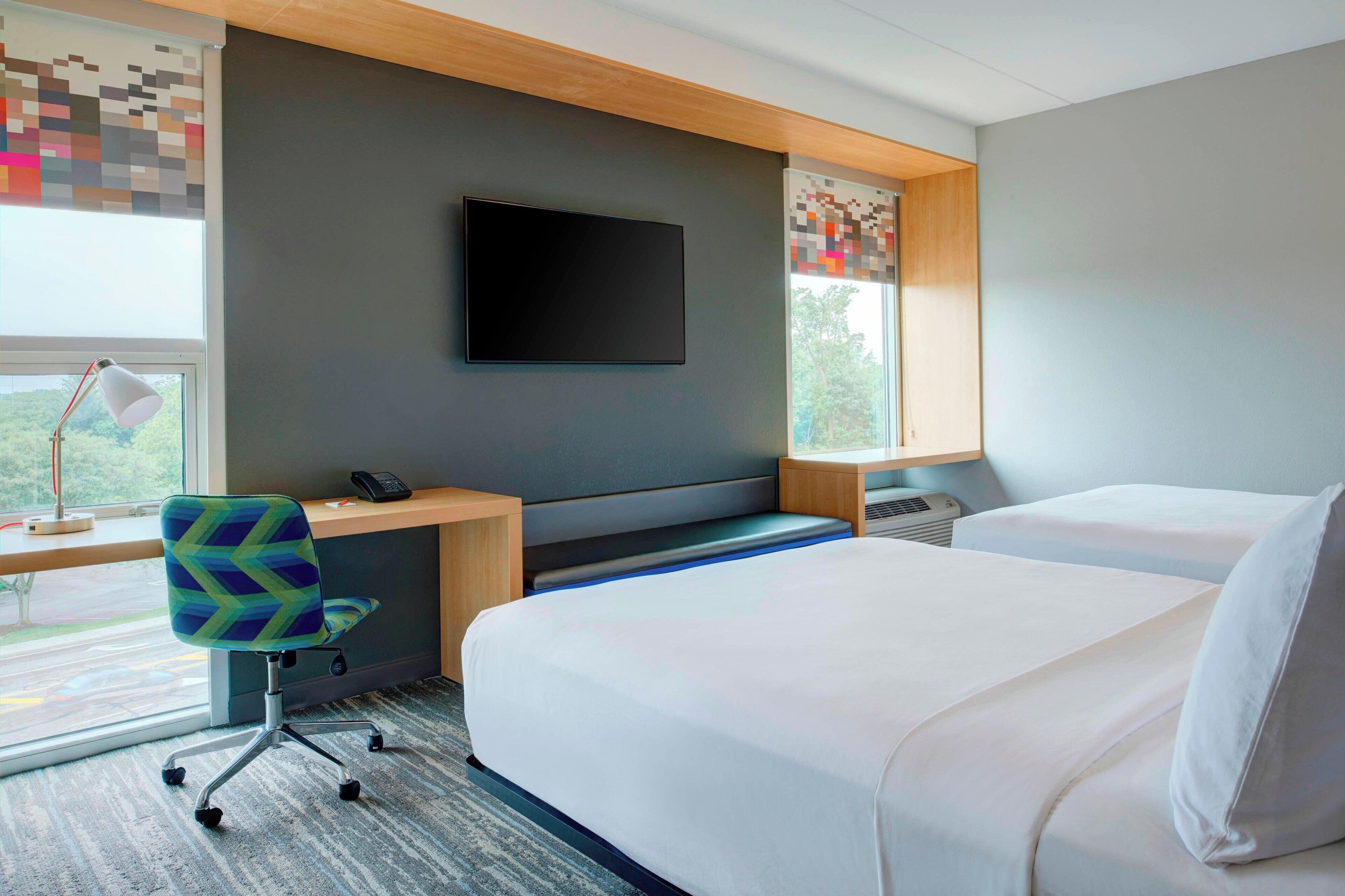 aloft, room, 2 queen beds, non smoking | pillow-top beds, in-room safe, desk, laptop workspace
