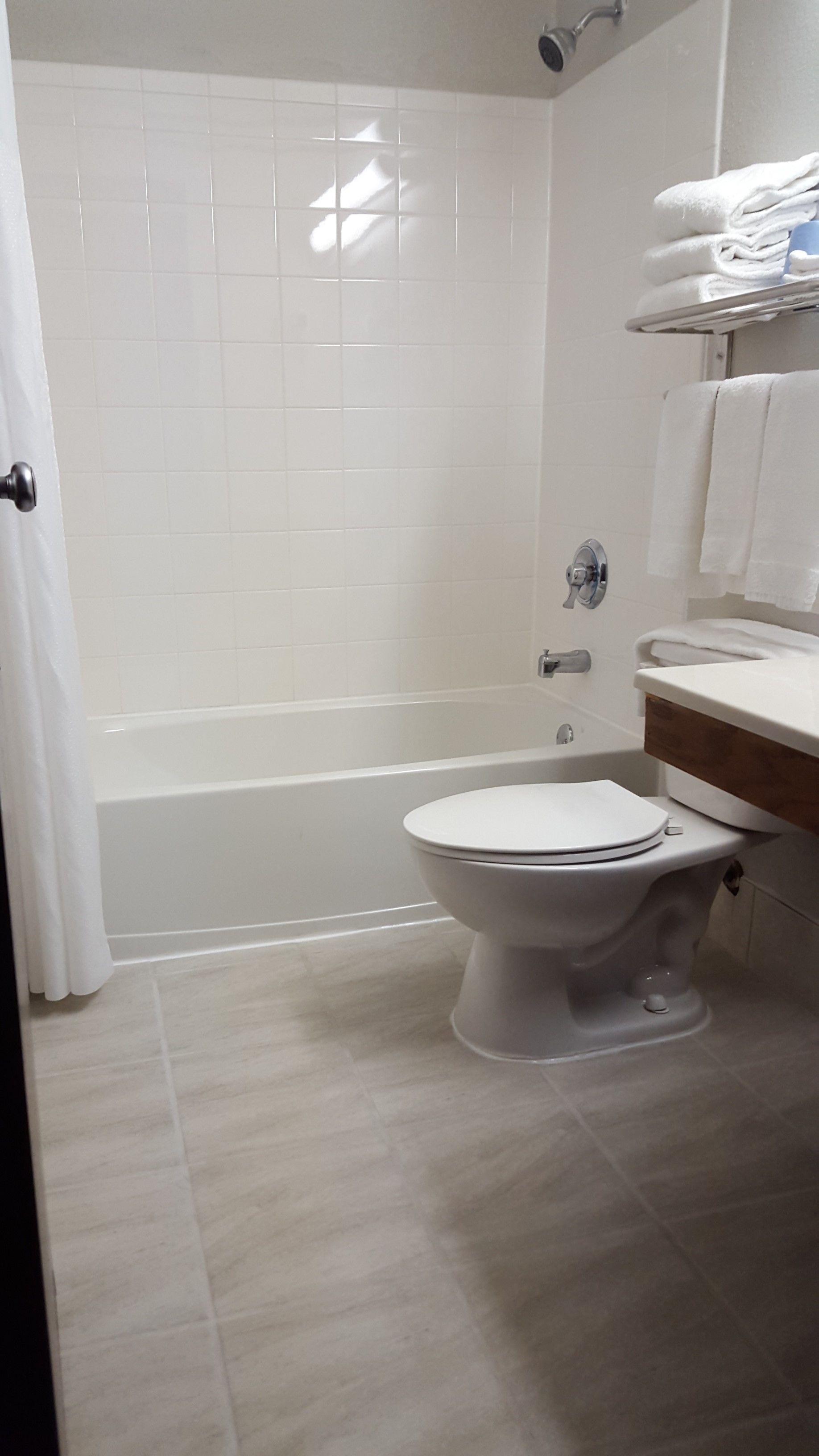 A bathroom with a white toilet, a bathtub, and a sink.