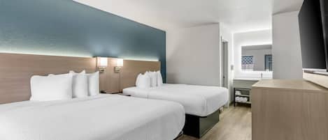 Standard Room, 2 Queen Beds, Non Smoking | Desk, laptop workspace, free WiFi, bed sheets