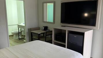 Desk, laptop workspace, free WiFi, bed sheets