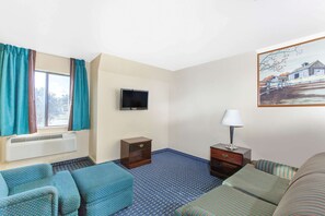 Pillow-top beds, desk, laptop workspace, blackout curtains