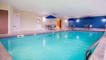 Indoor pool, open 7:00 AM to 11:00 PM, pool loungers