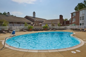 Seasonal outdoor pool, sun loungers