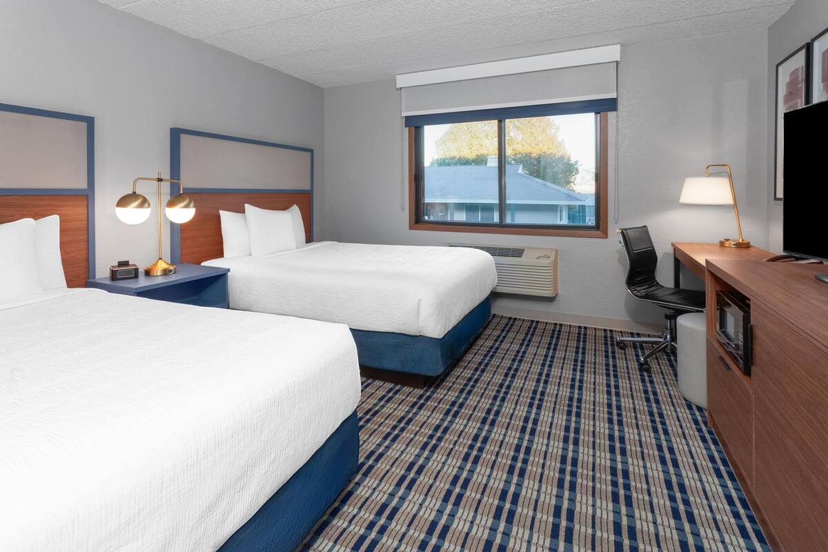 Room, 2 Double Beds, Accessible, Non Smoking | Laptop workspace, iron/ironing board, travel crib, WiFi (free)