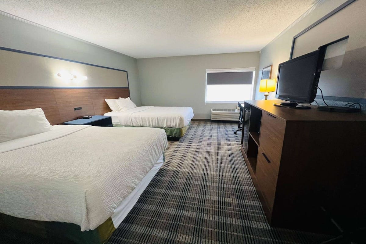 Room, 2 Double Beds, Non Smoking | Premium bedding, desk, iron/ironing board, travel crib