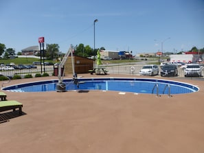 Seasonal outdoor pool, pool umbrellas, sun loungers