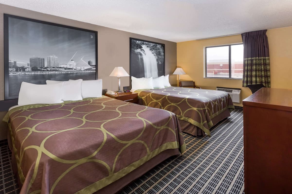 Room, 2 Queen Beds, Non Smoking | Desk, blackout drapes, iron/ironing board, free WiFi