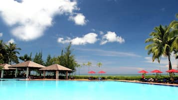 Outdoor pool, pool umbrellas