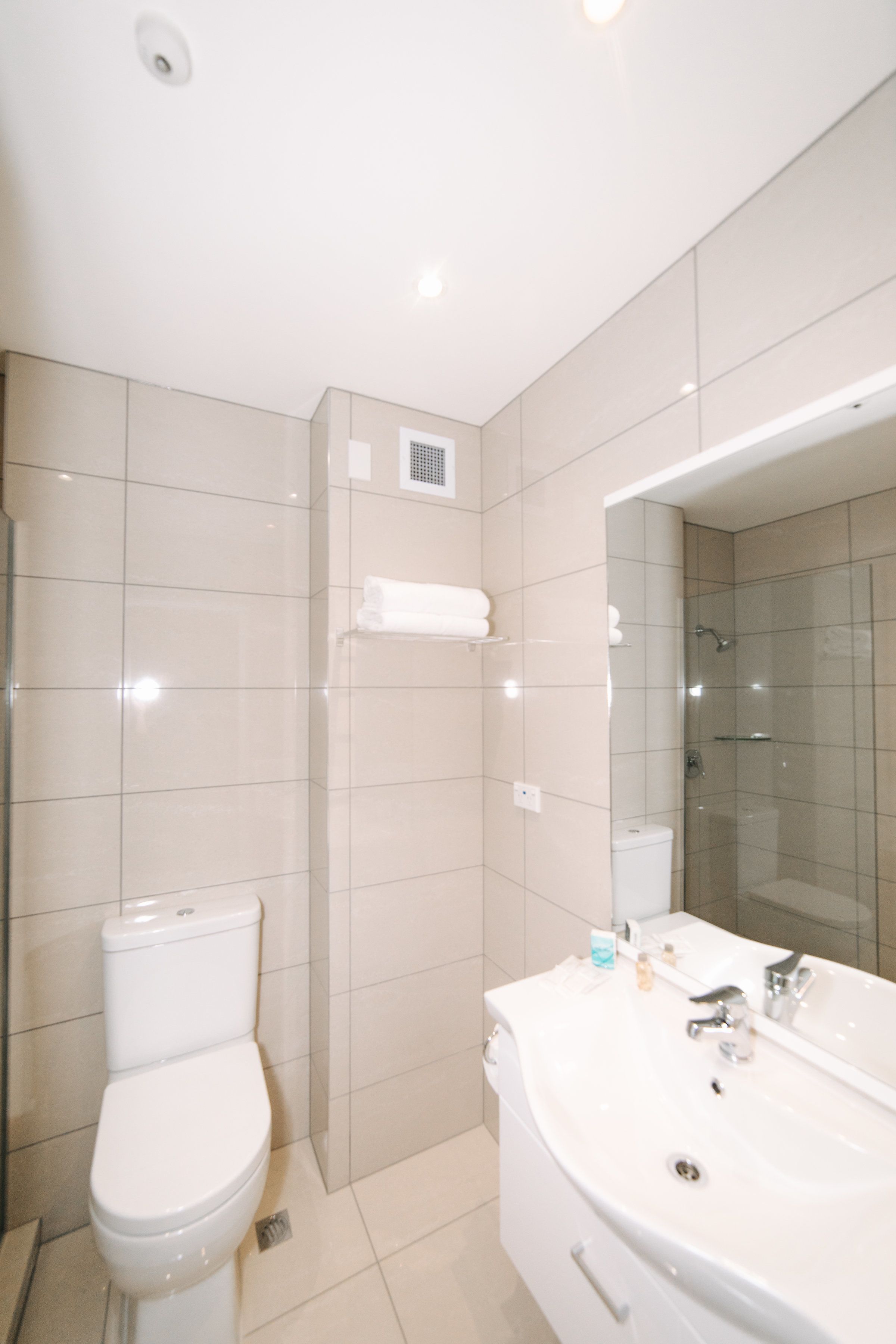 shower, free toiletries, hair dryer, towels