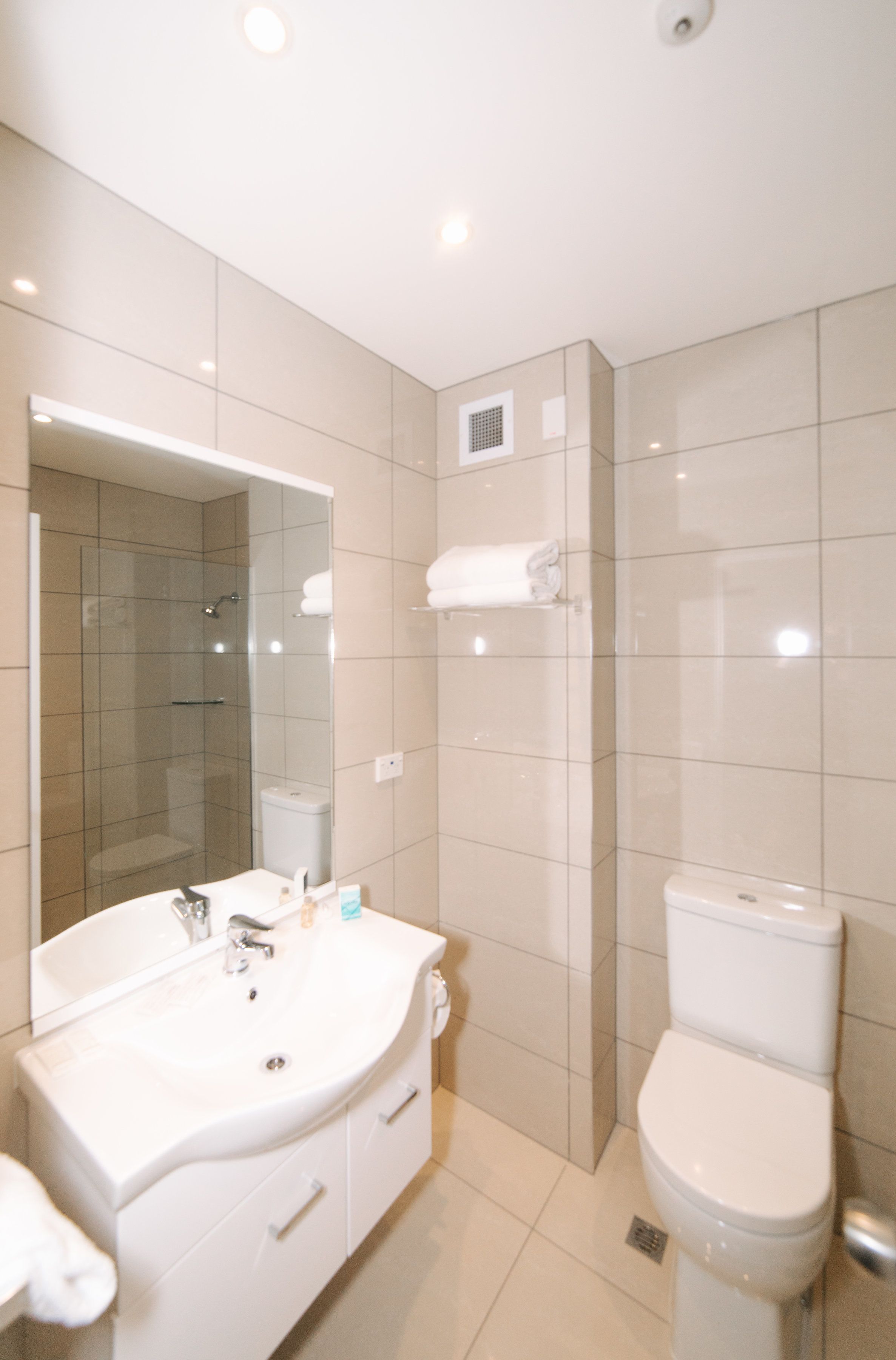 shower, free toiletries, hair dryer, towels