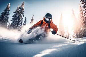 A person skiing down a snowy slope.