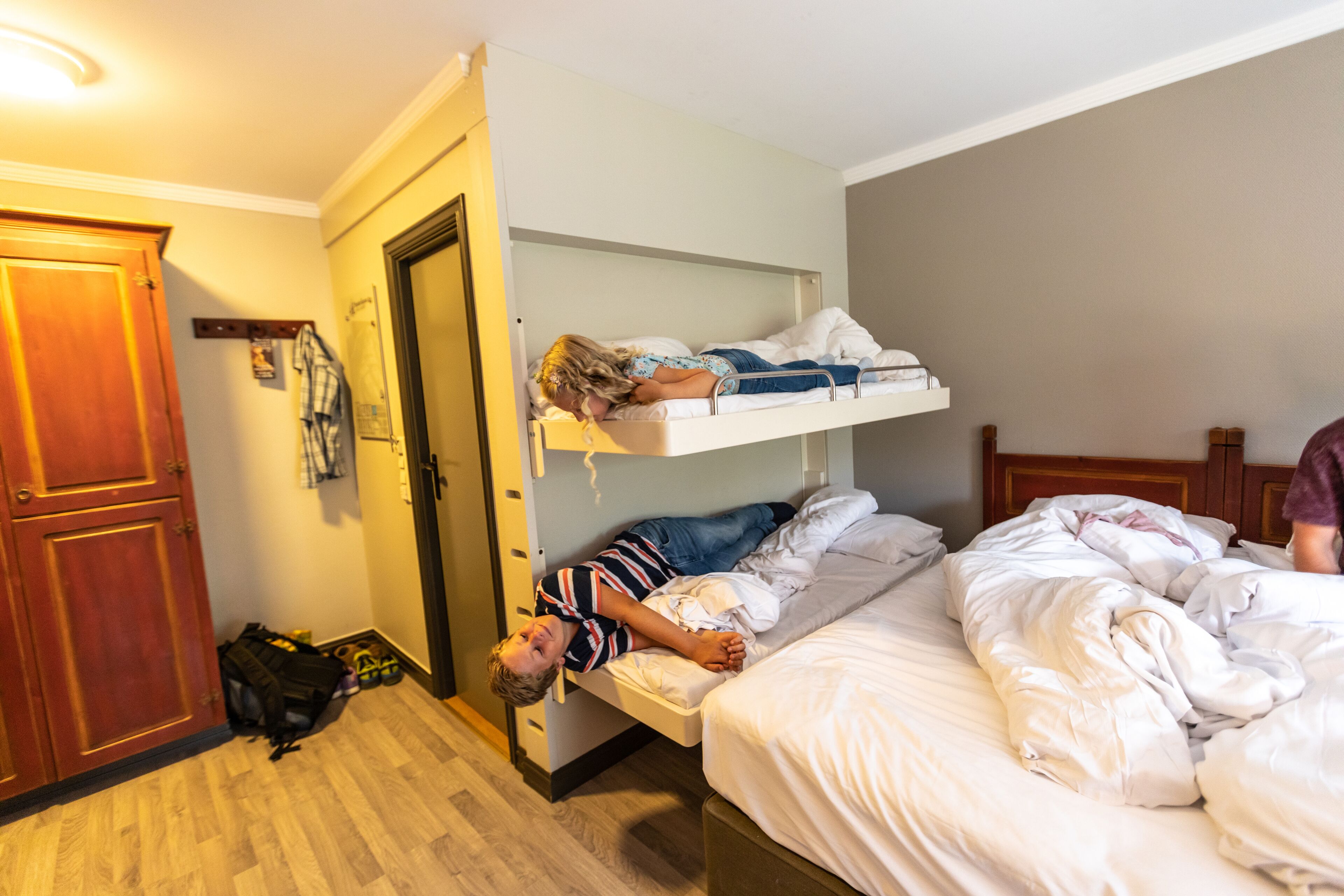 down duvets, pillow-top beds, desk, blackout curtains