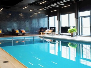 Indoor pool, open 7:00 AM to 10:00 PM, sun loungers
