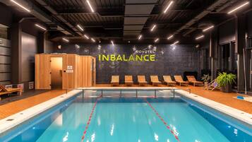 Indoor pool, open 7:00 AM to 10:00 PM, sun loungers