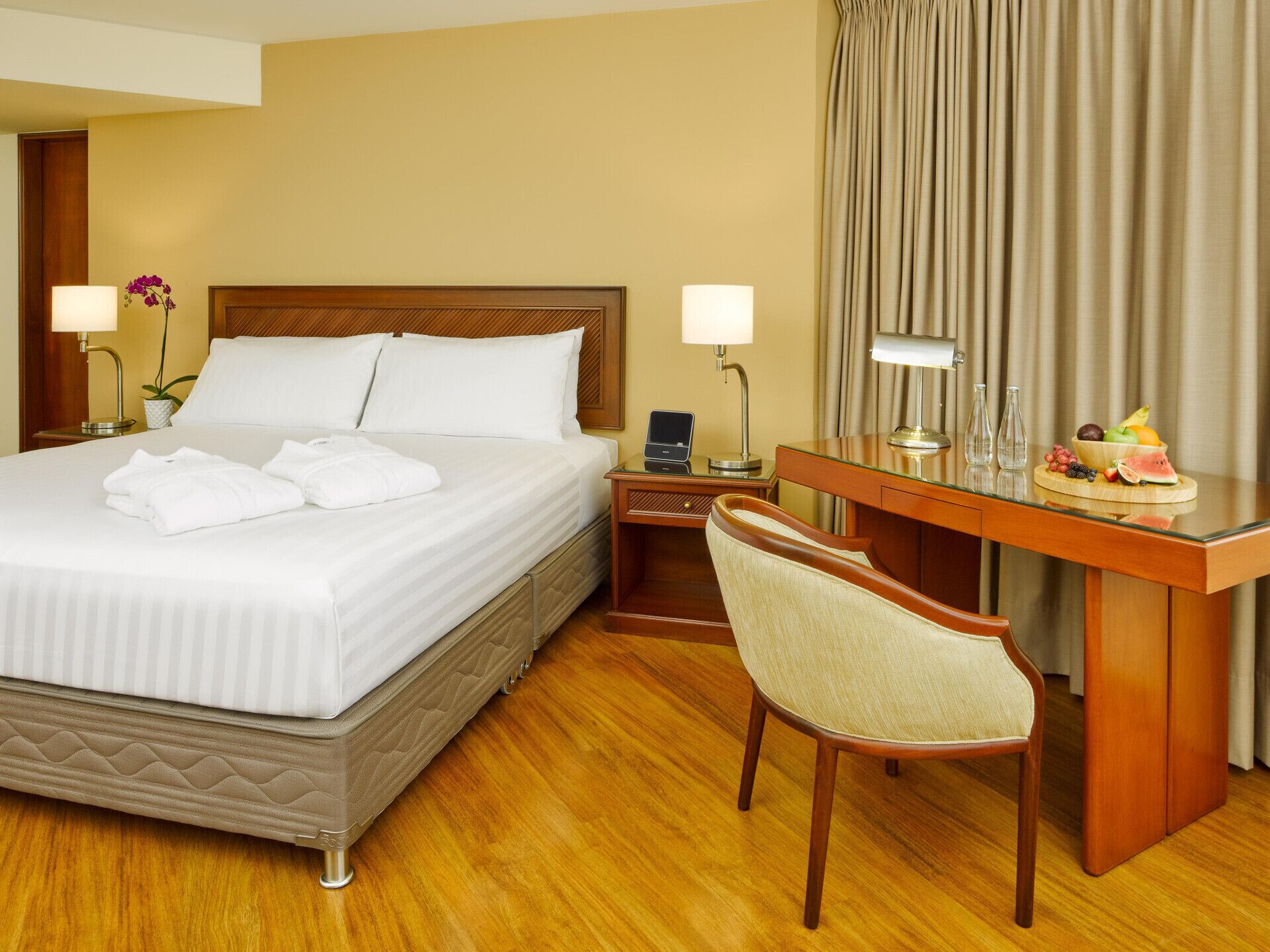 Premium bedding, down comforters, memory foam beds, minibar