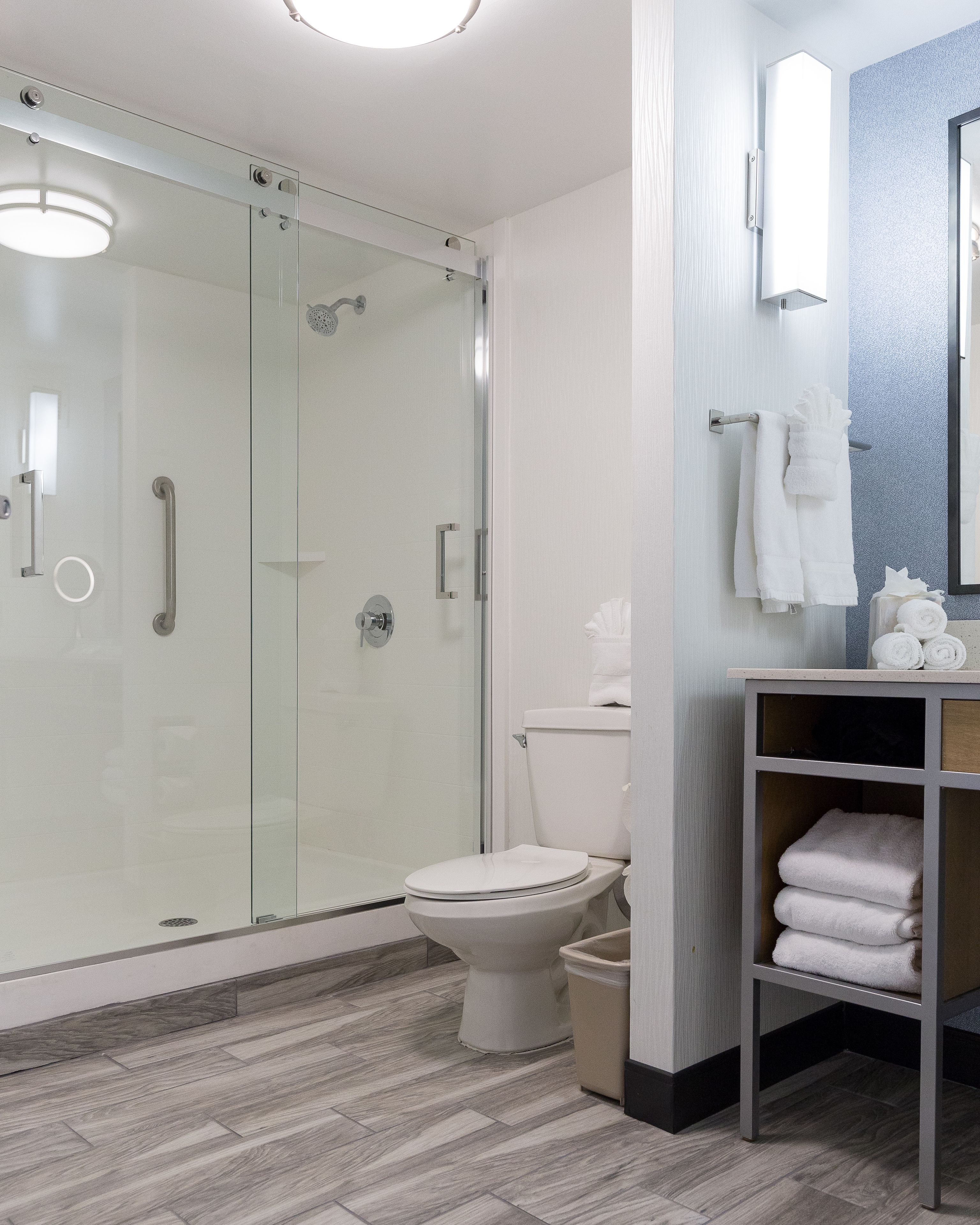 shower, free toiletries, hair dryer, towels