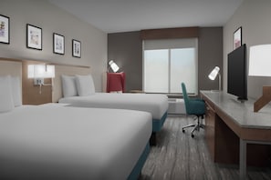 Two double beds one bedroom suite | In-room safe, desk, laptop workspace, iron/ironing board