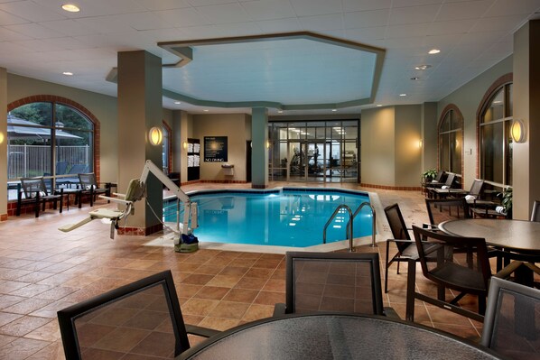 Indoor pool, open 6:00 AM to midnight, pool loungers