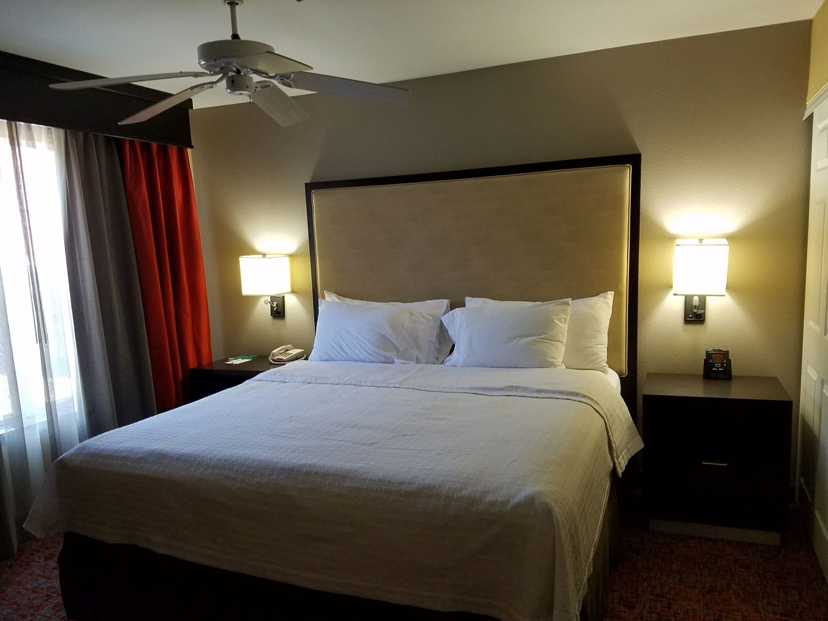 Desk, laptop workspace, blackout curtains, soundproofing