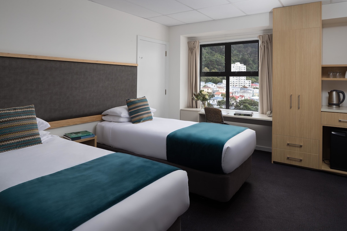 Hypo-allergenic bedding available, desk, laptop workspace