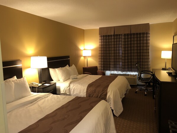 Standard Room, 2 Queen Beds, Non Smoking | Laptop workspace, iron/ironing board, free WiFi, bed sheets