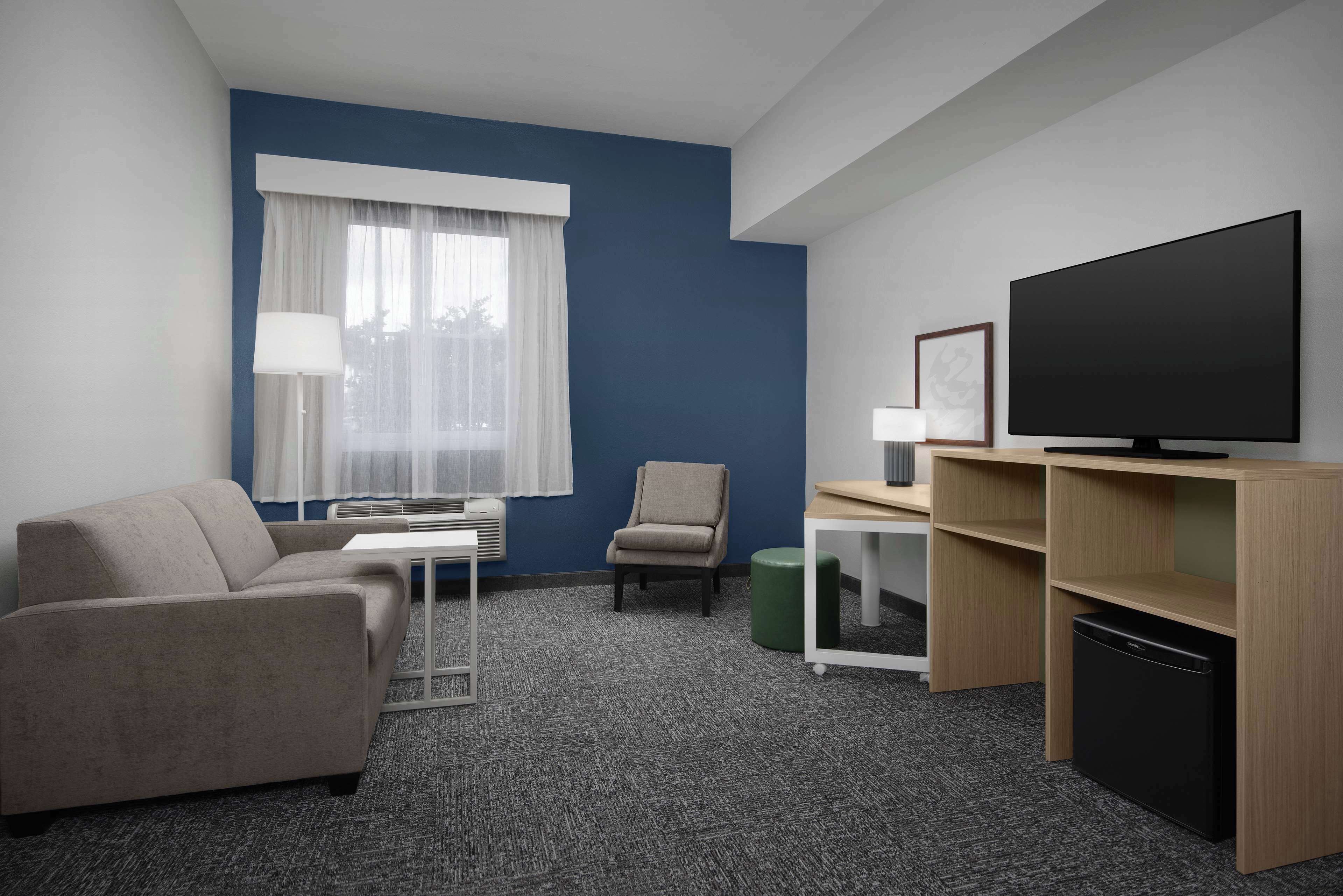 套房, 1 张特大床 | 起居区 | 55-英寸智能电视（配备有线频道）、Netflix、Hulu