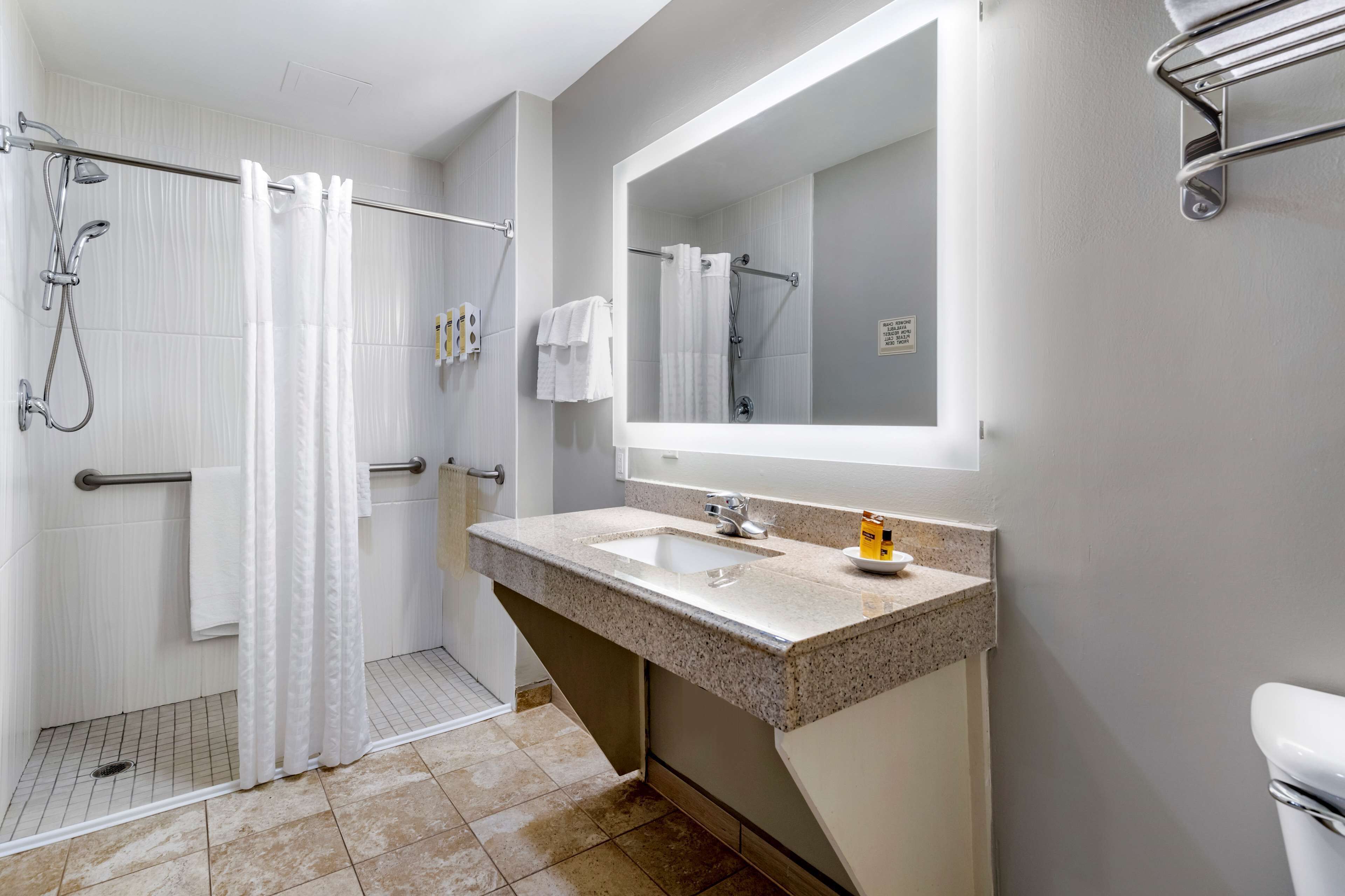 standard room, 2 queen beds, accessible, refrigerator & microwave (refrigerator & microwave) | bathroom | free toiletries, hair dryer, towels, soap