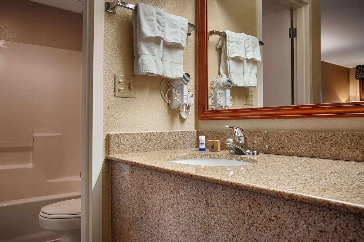 Bañera con ducha, artículos de tocador gratuitos, secador de pelo