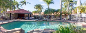 Outdoor pool, sun loungers