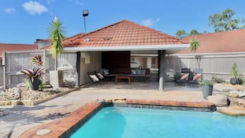 Outdoor pool, pool loungers