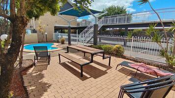 Outdoor pool, pool loungers