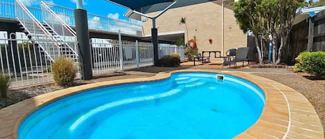 Outdoor pool, sun loungers