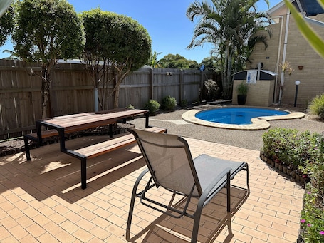 Outdoor pool, sun loungers