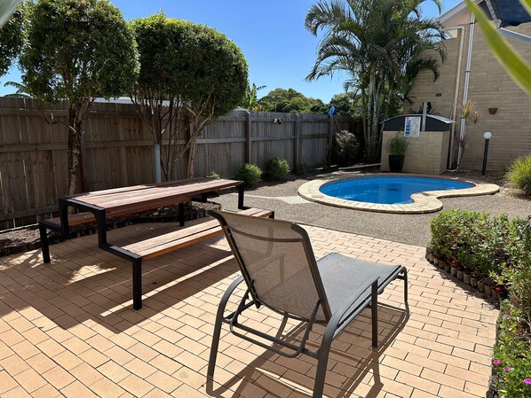 Outdoor pool, pool loungers