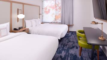 Premium bedding, desk, blackout drapes, iron/ironing board