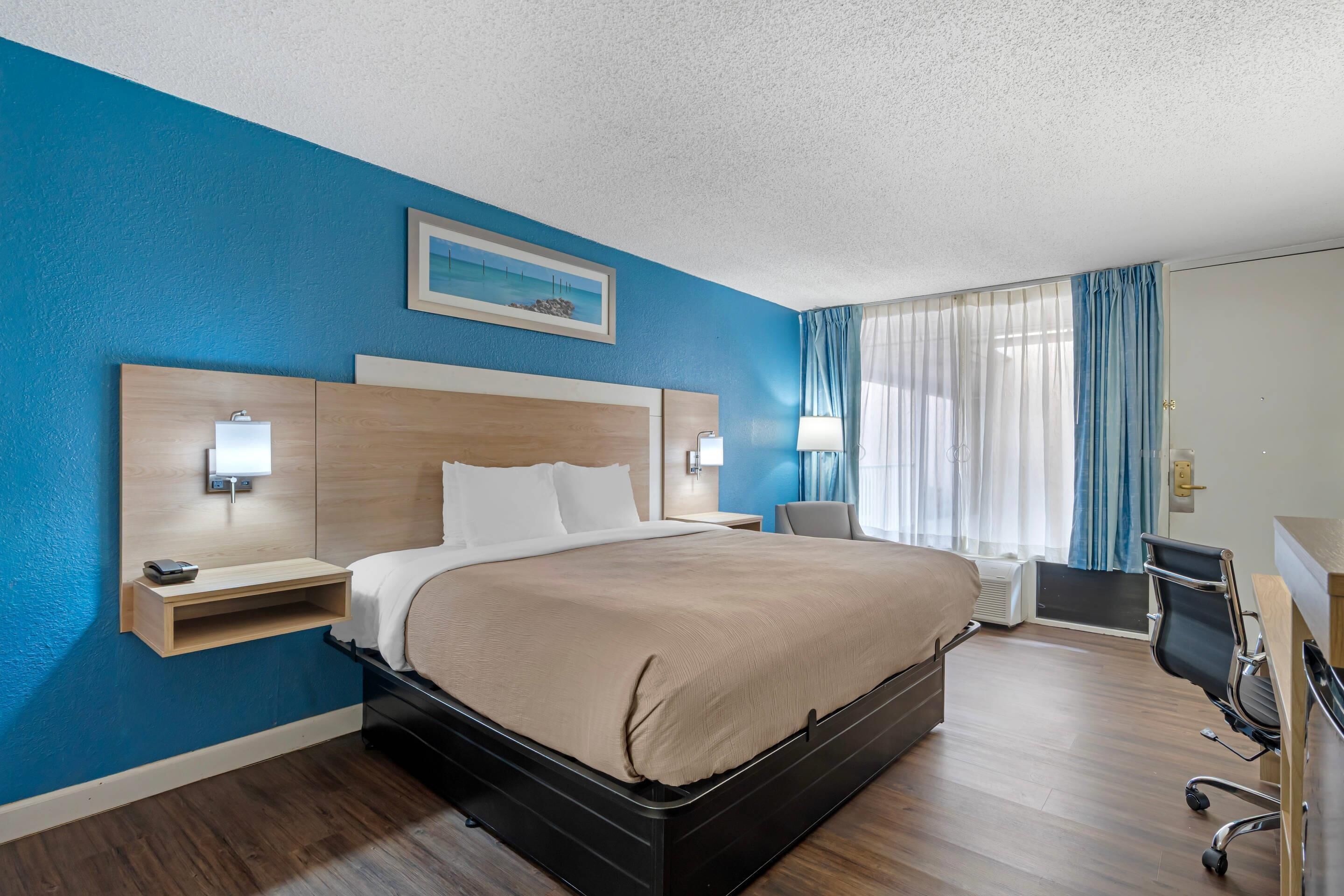 Room, 1 King Bed, Accessible, Non Smoking | In-room safe, desk, laptop workspace, iron/ironing board