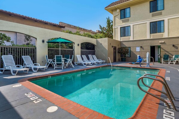 Alberca al aire libre por temporada y sombrillas en la alberca 