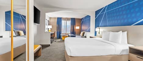 Egyptian cotton sheets, premium bedding, desk, laptop workspace