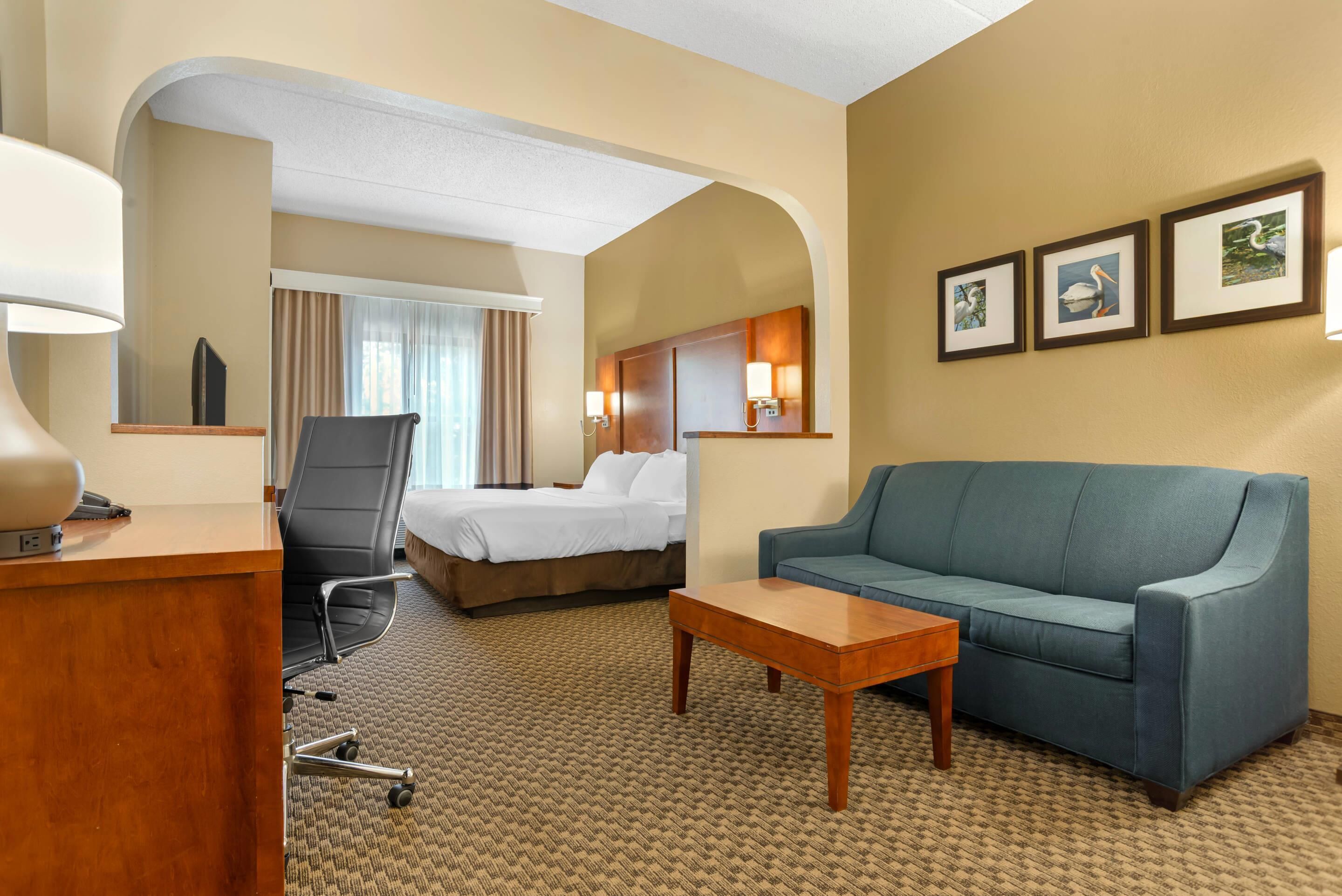 Suite, 1 kingsize bed met slaapbank, niet-roken (Pet Friendly) | Donzen dekbedden, een kluis op de kamer, een bureau