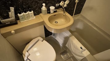 Combined shower/tub, slippers, electronic bidet, towels