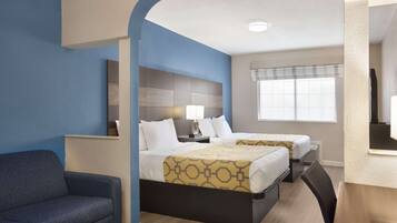 Suite, 2 Queen Beds | Desk, laptop workspace, iron/ironing board, free WiFi