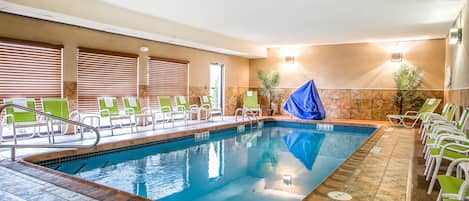 Indoor pool, open 6:00 AM to 10:00 PM, sun loungers