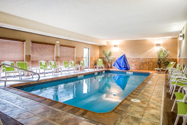 Indoor pool, open 6:00 AM to 10:00 PM, pool loungers