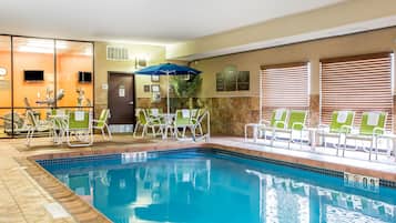 Indoor pool, open 6:00 AM to 10:00 PM, sun loungers