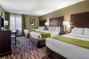 Three Queen Beds, Non-Smoking | Premium bedding, desk, blackout drapes, iron/ironing board