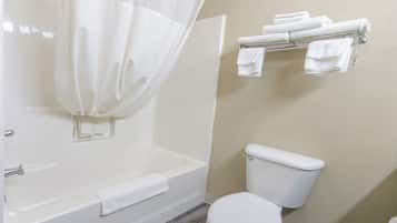 Bathtub, free toiletries, hair dryer, towels
