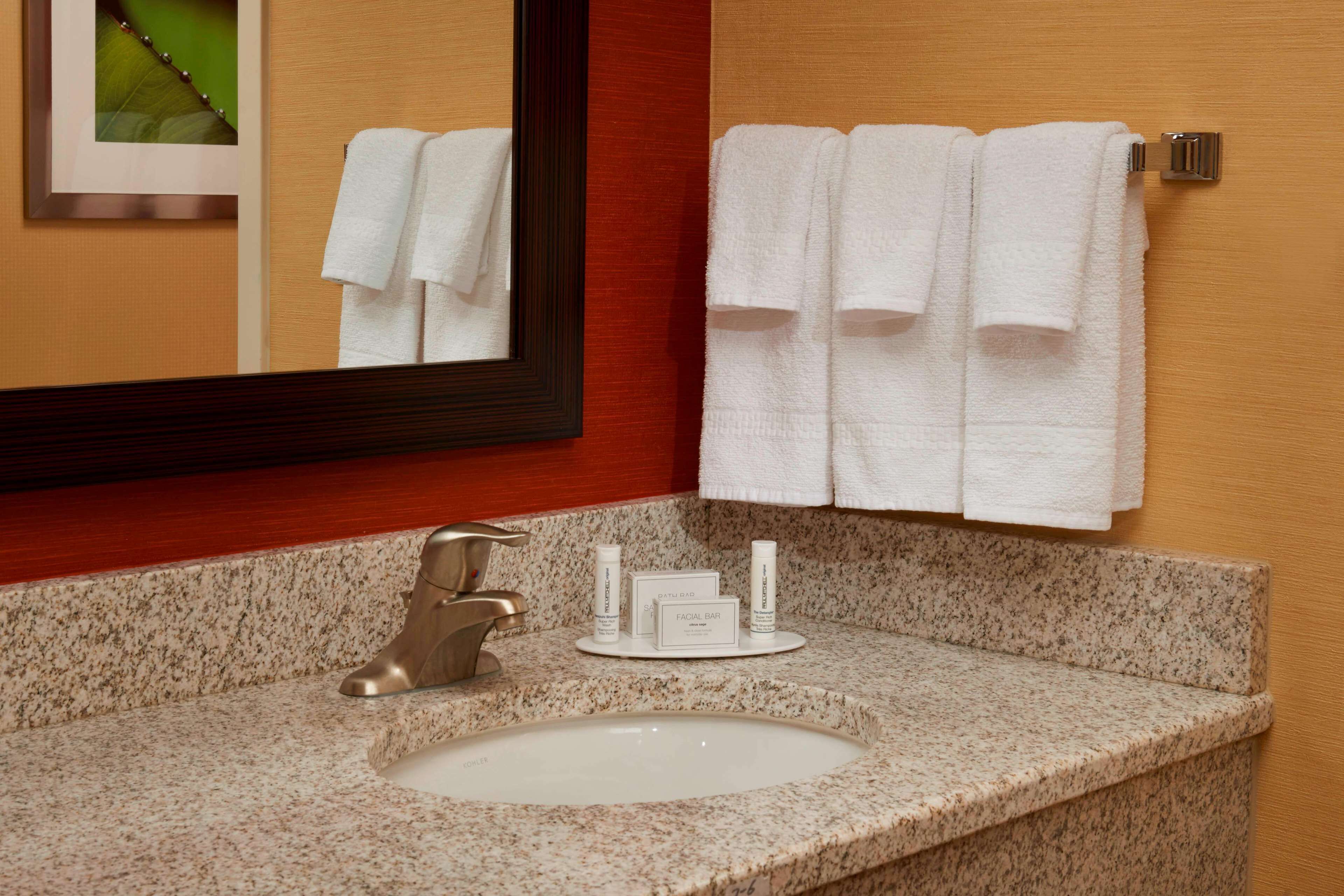 combined shower/bathtub, free toiletries, hair dryer, towels